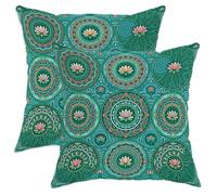 Water Lily Throw Pillow Covers Set of 2, Bohemian Artistic Circle Leaf Spring Teal with Hidden Zipper Cushion Covers Pillow for Home Bedroom Living Room Sofa Couch Decor 16x16 Inch