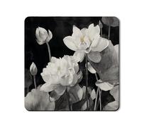 Water Lily Washer Dryer Top Protector Mat, Elegant Black White Floral Washing Machine Top Cover, Modern Rubber Anti-slip Waterproof Washer And Dryer Mats for Laundry Room 24x24 Inch