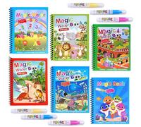 Water Magic Colouring Book - 6 Pcs Reusable Water Colouring Painting Books for Children with 6 Pieces Water Pen, Toddler Educational Toy for Boys and Girls with Theme of Transport, Animal, Letter
