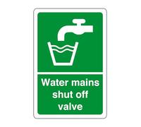 Water mains shut off valve - safety sign - 1.2mm Rigid plastic for indoor/outdoor usage (200mm x 150mm) Viewing Distance within 5m.