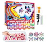 Water Marbling Paint Kit For Kids(12 Colors+6 Wooden Ornament).Painting On Water Arts And Crafts Supplies,Paint Activity Diy Creative Arts Educational Toys. Ideal Present For Girls And Boys Age 6+