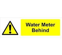 Water meter behind, warning sign - Self adhesive sticker (150mm x 50mm)