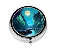 Water Moon Cave A Round Mini Pillbox with Three Compartments for Storing Vitamins, Fish Oil, and Nutritional Supplements.