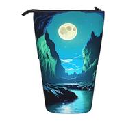 Water Moon Cave Expandable Stand Pencil Pouch, Multi-Design Oxford Fabric, Adjustable Height, Multi-Use Cosmetic Bag