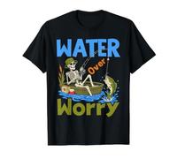 Water Over Worry Boat Fishing Vintage Skeleton Angler Bass Value Graphic T-Shirt
