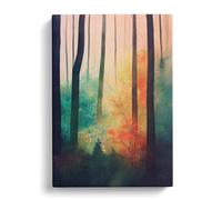 Water Paint Forest No.1 Black, Peach, Green Canvas Print | Gallery Wrapped 30mm Frame Wall Art | 30x20 inches | Ready to Hang | Contemporary Landscape Picture | Living Room Bedroom Lounge Office