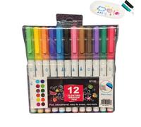 Water Paint Pen, Watercolour Brush Marker - 12 x Water-Based Whiteboard Markers for Children, Leak-proof, Quick-Drying, Non-Irritating Art Pen Drawing Markers for Cups, Glass and Blackboard
