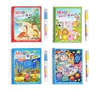 Water Painting Colouring Book,4 PCS Kids Water Magic Colouring Books Reusable Dinasour Sea Animal Space Water Paint Book for Children Toddler 3 4 5 6+ Year Old Girls Boys Gifts B