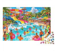Water Park Puzzle for Adults 1000 Piece Recycled Summer Pool Fun Puzzles for Elderly Impossible Hard Difficult Challenging Great Gift Idea for Women 38x26cm/1000pcs