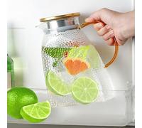 Water Pitcher 1.8L/60 oz Glass Jug, High Borosilicate Water Jug for Fridge Door, Leakproof Water Carafe with Stainless Steel Lid, for Ice Tea, Lemonade, Juice, Hot or Cold Beverage,Transparent