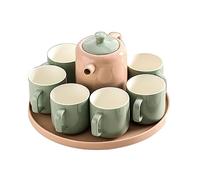 Water Pitcher Household Creative Ceramic Water Cups Tea Set with Tray(Pink)