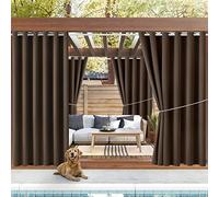 Water Proof Outside Curtains with Grommet Top for Porch, Thermal Insulated Washable Light Block Outdoor Divider Drapes for Patio Gazebo Deck Pool Area Pergola Cabana (W84 x L95, Brown, 2 Panels)