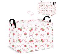 Water Proof Storage Baskets, Strawberry Bow Storage Baskets Bedroom, Pink Washing Basket with handle for Bedroom, Bathroom, Toilet, Kitchen