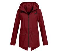 Water proof Trench Coat Women Plus Size Hooded Lapel Windbreaker Zip Up Casual Solid Quilted Coat with 2 Pockets Lightweight Long Autumn Winter Smart Casual Office Work Business Evening (Wine, S)