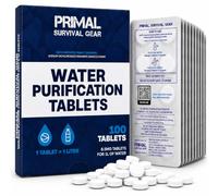 Water Purifier Tablets -Water Purification Tablets for Emergency Water - Hiking, Camping, Survival, Emergency - Drinking Water Filtration System Survival Tabs - Purificador De Agua - 1L - 100 Tablets