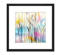 Water Reed Plant Swamp Canes Dreamy Colourful Modern Watercolour Illustration Square Wooden Framed Wall Art Print Picture 8X8 Inch Artery8 Black One Size