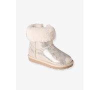 Water-Repellent Furry Boots with Zip for Girls golden beige