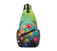 Water Resistant Abstract Style Colorful Flowers Printed Sling Crossbody Bag