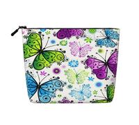 Water-Resistant Cosmetic Pouch Organizer for Women Travel, Makeup Bag with Zipper, Lightweight Daily Essentials Pouch for Toiletries Storage, Spring Colorful Butterfly Fake Hemp Makeup Bag