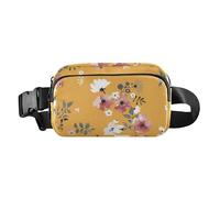 Water Resistant Fanny Waist Pack with Adjustable Strap Trendy Sling Chest Bag Seamless Pattern Spring Flowers Leaves Women Men for Travel Shopping Running, Seamless Pattern Spring Flowers Leaves, One