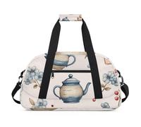 Water Resistant Gym Duffle Bag - with Compartment, Ideal for Sport & Carry-On Weekender Travel for Girls, Boys, Men & Women, 18.9" x 10.6" x 8.7", Literary Vintage Teapot