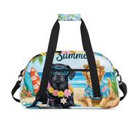 Water Resistant Gym Duffle Bag - with Compartment, Ideal for Sport & Carry-On Weekender Travel for Girls, Boys, Men & Women, 18.9" x 10.6" x 8.7", Cute Pet Beach Joy
