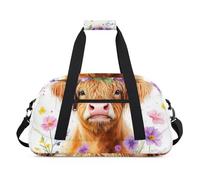 Water Resistant Gym Duffle Bag - with Compartment, Ideal for Sport & Carry-On Weekender Travel for Girls, Boys, Men & Women, 18.9" x 10.6" x 8.7", Agile Highland Cow