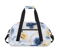 Water Resistant Gym Duffle Bag - with Compartment, Ideal for Sport & Carry-On Weekender Travel for Girls, Boys, Men & Women, 18.9" x 10.6" x 8.7", Gilded Blue Floral Secret Realm