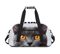 Water Resistant Gym Duffle Bag - with Compartment, Ideal for Sport & Carry-On Weekender Travel for Girls, Boys, Men & Women, 18.9" x 10.6" x 8.7", Staring Grey Cat