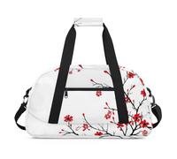 Water Resistant Gym Duffle Bag - with Compartment, Ideal for Sport & Carry-On Weekender Travel for Girls, Boys, Men & Women, 18.9" x 10.6" x 8.7", Agile Red Plum Blossom