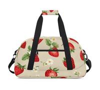 Water Resistant Gym Duffle Bag - with Compartment, Ideal for Sport & Carry-On Weekender Travel for Girls, Boys, Men & Women, 18.9" x 10.6" x 8.7", Red - Charm Strawberry