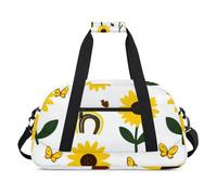 Water Resistant Gym Duffle Bag - with Compartment, Ideal for Sport & Carry-On Weekender Travel for Girls, Boys, Men & Women, 18.9" x 10.6" x 8.7", Literary Sunflower