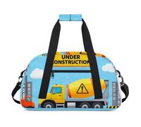 Water Resistant Gym Duffle Bag - with Compartment, Ideal for Sport & Carry-On Weekender Travel for Girls, Boys, Men & Women, 18.9" x 10.6" x 8.7", Busy Construction Vehicle