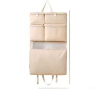 Water Resistant Hanging Travel Bag, 6 Compartment Clothes Storage Organizer with Handle for Holiday Packing(Beige Six)