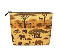 Water-Resistant Linen-Look African Grassland Animals Makeup Bag - Lightweight Travel Organiser Pouch, Zipped Cosmetic Case