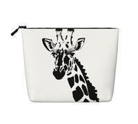 Water-Resistant Linen-Look Black and White Giraffe Makeup Bag - Lightweight Travel Organiser Pouch, Zipped Cosmetic Case