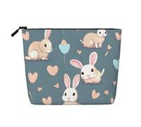 Water-Resistant Linen-Look Cartoon Cute Bunny Makeup Bag - Lightweight Travel Organiser Pouch, Zipped Cosmetic Case