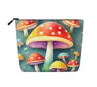 Water-Resistant Linen-Look Cute Colored Mushrooms Makeup Bag - Lightweight Travel Organiser Pouch, Zipped Cosmetic Case