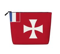 Water-Resistant Linen-Look Flag of Wallis and Futuna Islands Makeup Bag - Lightweight Travel Organiser Pouch, Zipped Cosmetic Case