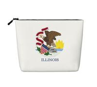 Water-Resistant Linen-Look Illinois State Flag Makeup Bag - Lightweight Travel Organiser Pouch, Zipped Cosmetic Case