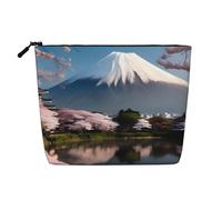 Water-Resistant Linen-Look Mt. Fuji in Early Spring Makeup Bag - Lightweight Travel Organiser Pouch, Zipped Cosmetic Case