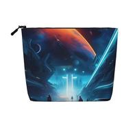 Water-Resistant Linen-Look Science Fiction Future Makeup Bag - Lightweight Travel Organiser Pouch, Zipped Cosmetic Case