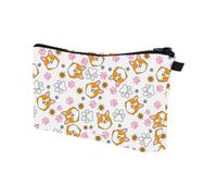 Water Resistant Makeup Bag Portable Polyester Corgi Print Zip Pouch | Lightweight Daily Use, Travel Size Organiser, Practical Carry Pouch, Polyester Finish, Cartoon Dog Design