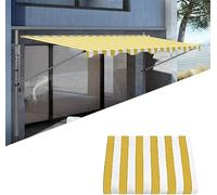 Water Resistant Manual Retractable Awning Fabric with Crank Handle - UV Protection Canopy for Deck & Porch Yellow & White 385cm/151.5in Sun Shade Replacement