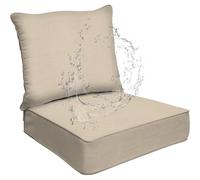 Water Resistant Outdoor Deep Seat Cushions Set - 6" Thick Replacement Cushions for Patio Chairs & Sofas Removable Cover Khaki Brown (22" W x 24" D)