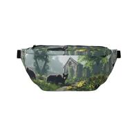 Water Resistant Pack Adjustable Brown Bear, Church in the Forest Print | Lightweight Polyester Twin Zip Compartments Stow Phone Keys And Cards A Back To School Or Holiday Gift For Men Women Teens