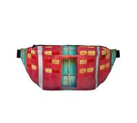 Water Resistant Pack Adjustable The Small red Village House Print | Lightweight Polyester Twin Zip Compartments Stow Phone Keys And Cards A Back To School Or Holiday Gift For Men Women Teens