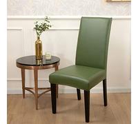 Water Resistant PU Leather Dining Chair Covers 6 Pack Green Slipcover Protectors for Home Restaurant Party Wedding Oil Proof Stretch Set of 6