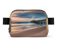 Water Resistant Square Waist Bag for Men Women | All Over Sunset Beach and Bridge Printed Crossbody Fanny Pack with Adjustable Strap | Lightweight Sling Bag for Travel Running Hiking