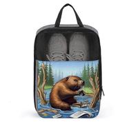 Water Resistant Travel Shoe Bags- Busy Beaver Cartoon Printed Shoe Carrier Storage Cube Pouch with Zipper & Handle - Portable Shoe Bag